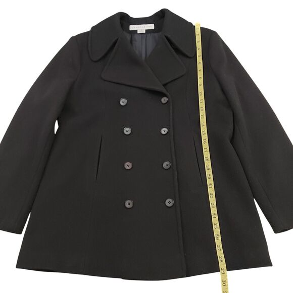 Larry Levine Pea Coat Womens 8 Black 100% Wool Double Breasted Dark Academia - Picture 11 of 12